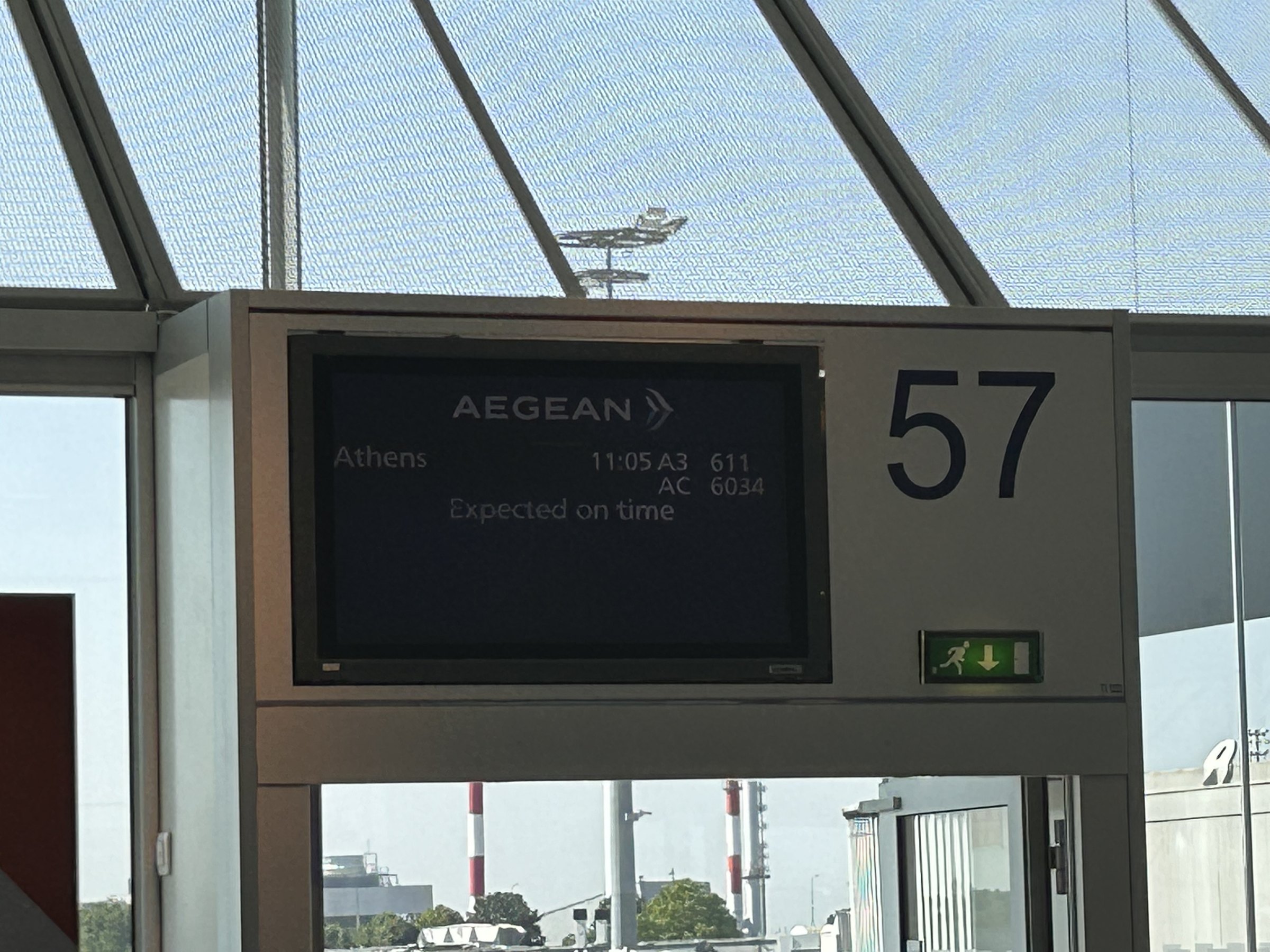 Aegean Airlines departure display for the flight from Paris to Athens