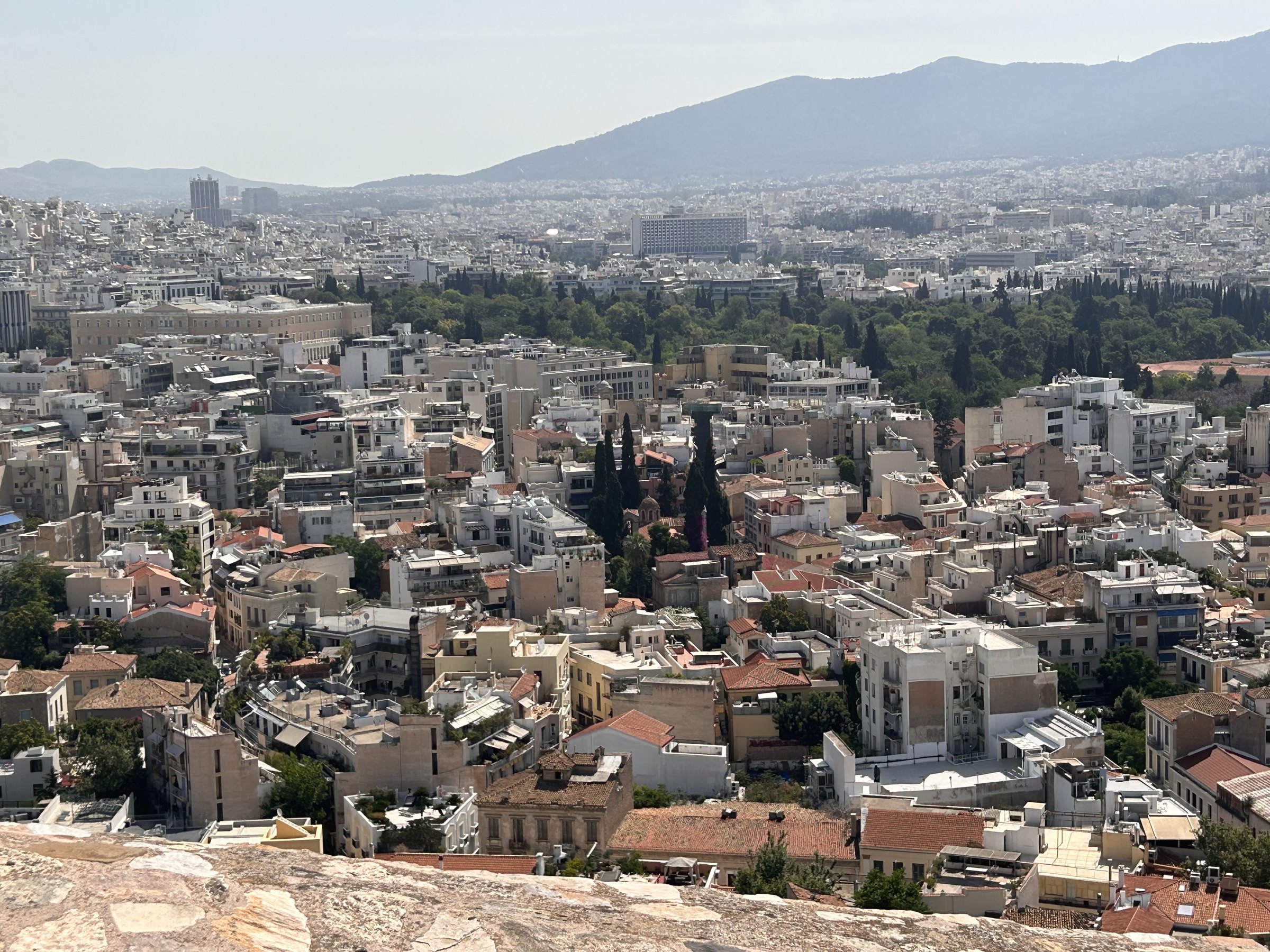 A panoramic view across the neighborhoods of Athens from the Acropolis
