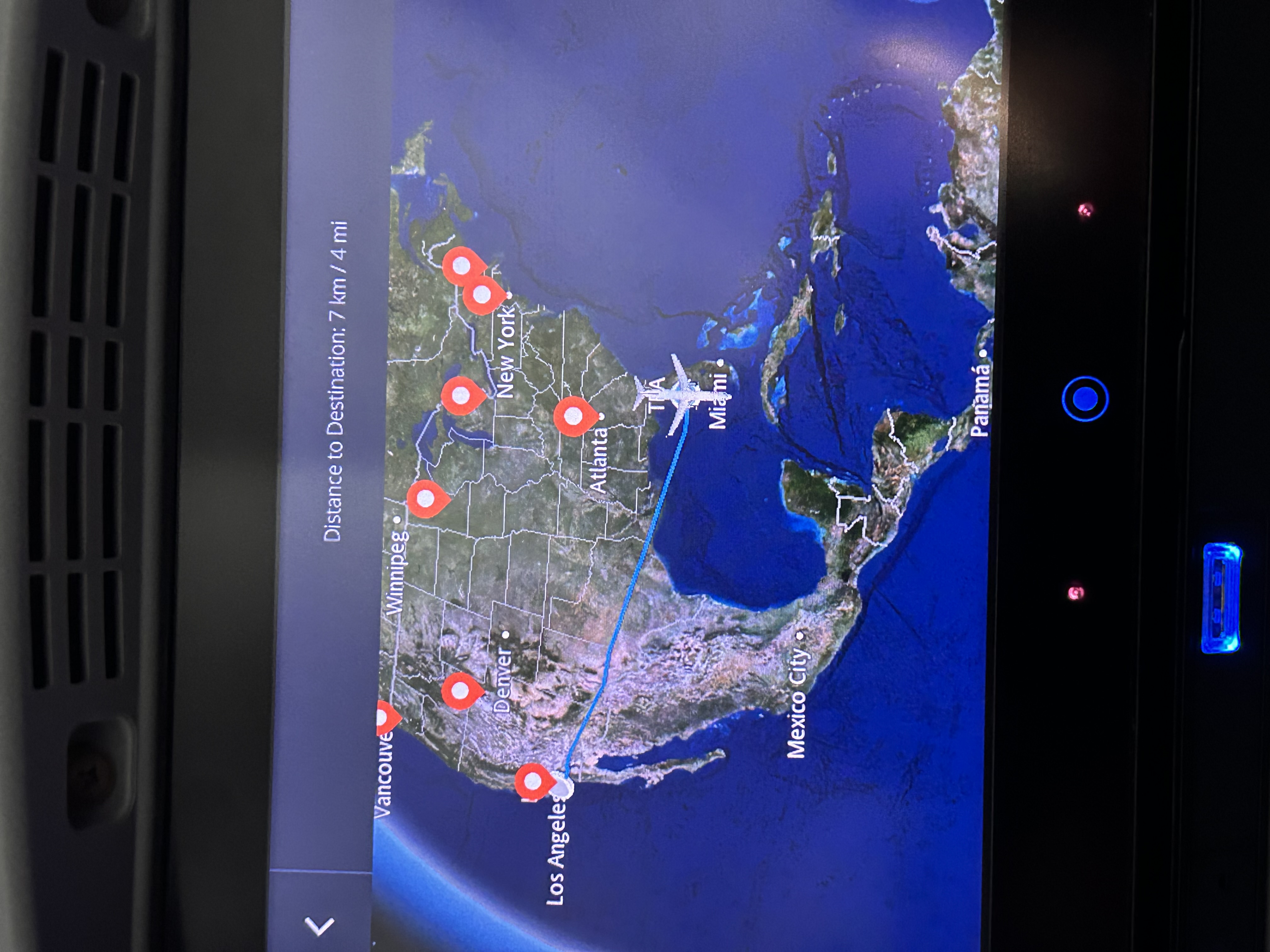 In-flight map showing the final route home to Tampa