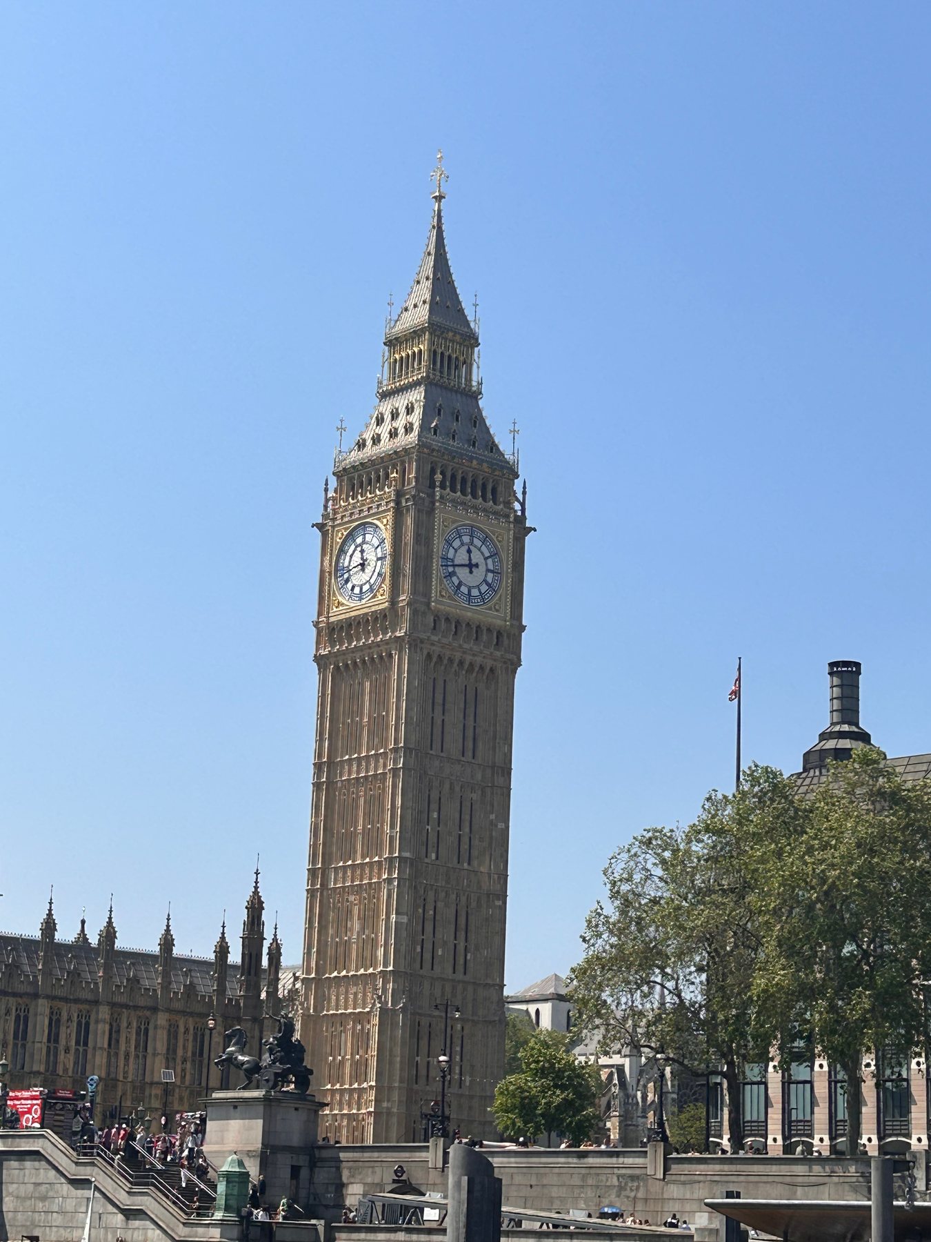 Elizabeth Tower, home of Big Ben, against a blue sky