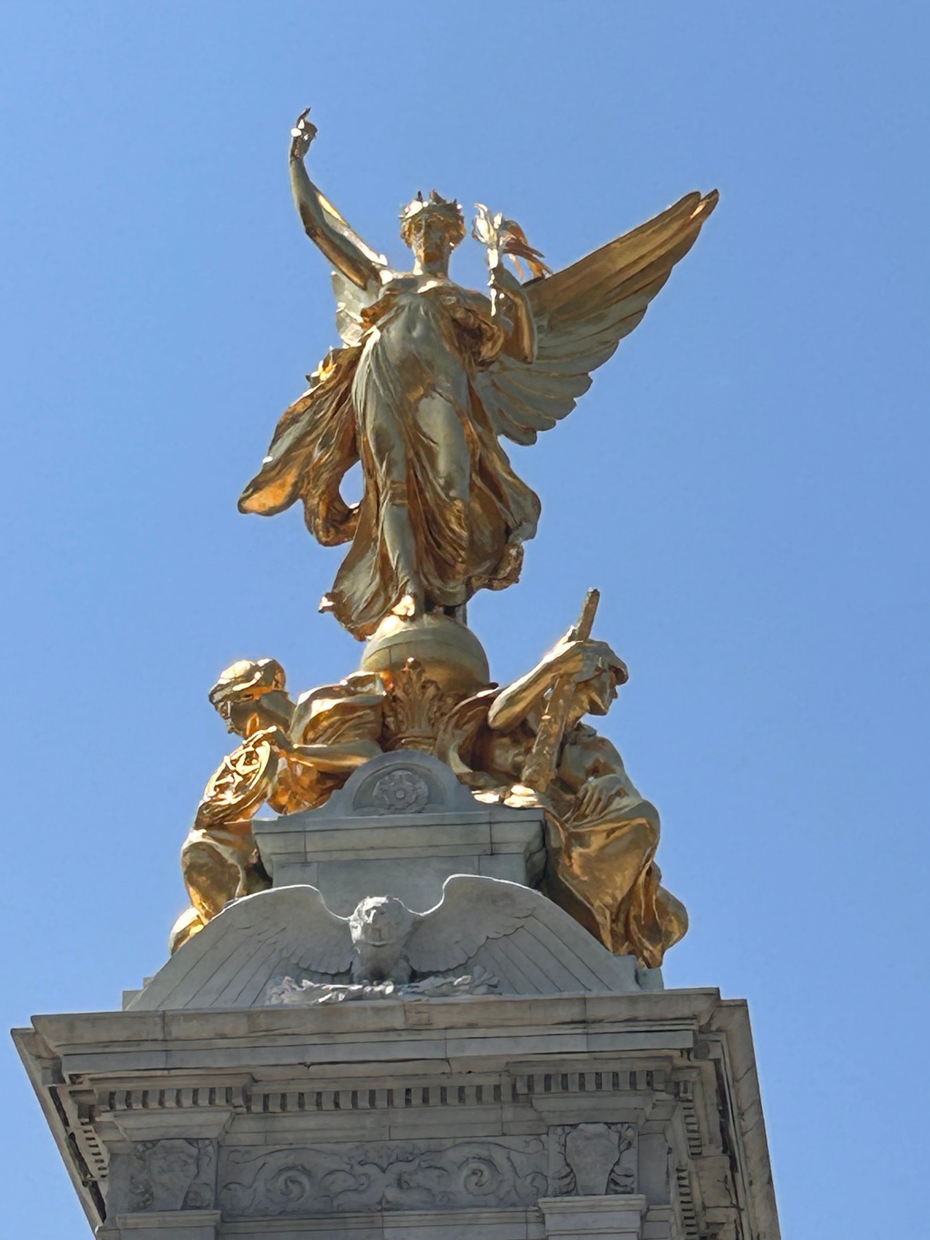 Golden Winged Victory sculpture atop the Victoria Memorial in London